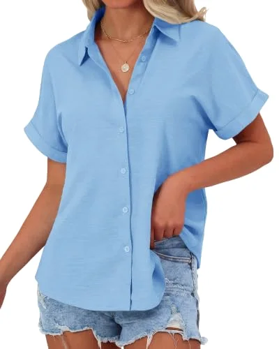 JEKAOYI Roll-Tab Short Sleeve Shirt in Blue