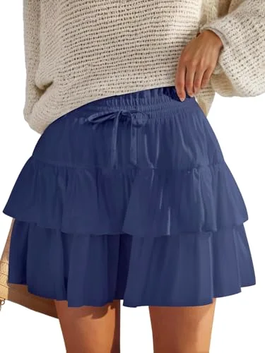 JEKAOYI Ruffle Tiered Skort in Dark Blue