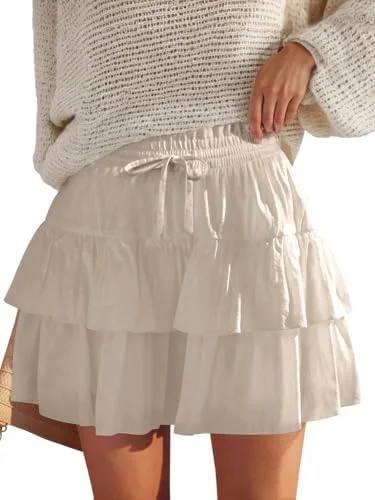 JEKAOYI Ruffle Tiered Skort in Khaki