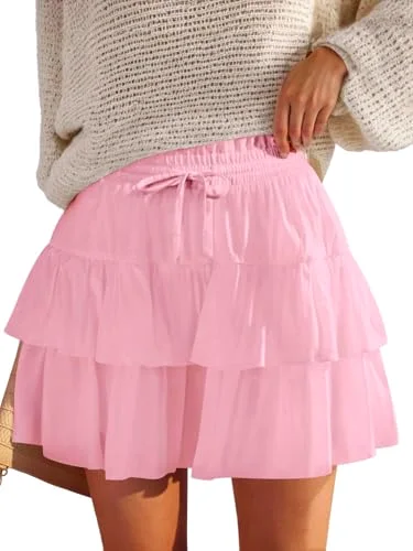 JEKAOYI Ruffle Tiered Skort in Pink