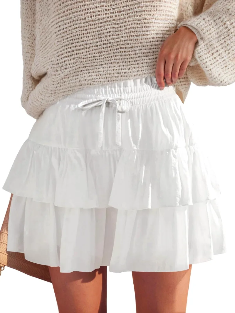 JEKAOYI Ruffle Tiered Skort in White