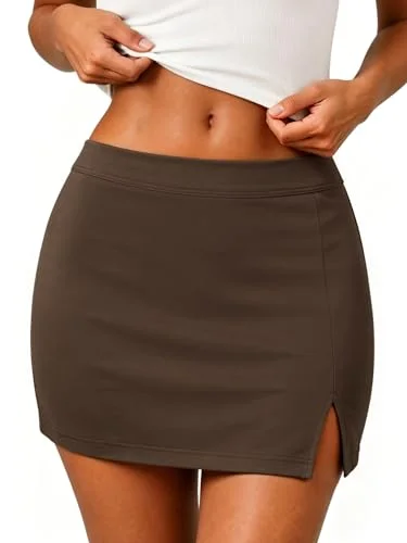 JEKAOYI Side-Slit Pencil Skort in Brown