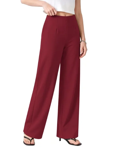 JEKAOYI Double Seam Straight Leg Dress Pant in Burgundy