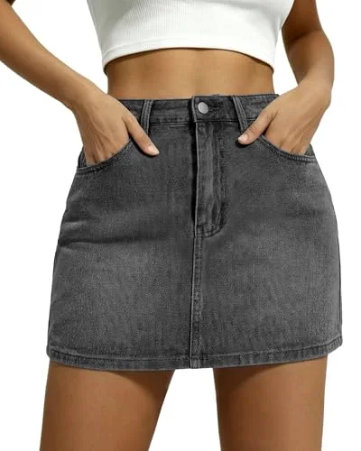 JEKAOYI Stretch Denim Skort in Grey