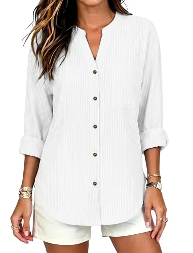 JEKAOYI Striped Long Sleeve Shirt in White Stripes