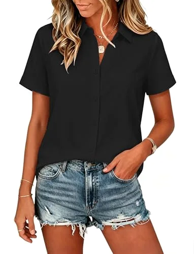 JEKAOYI V-Neck Button-Down Shirt in Black