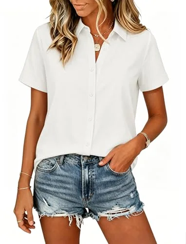 JEKAOYI V-Neck Button-Down Shirt in Cream White