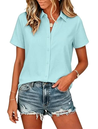 JEKAOYI V-Neck Button-Down Shirt in Teal