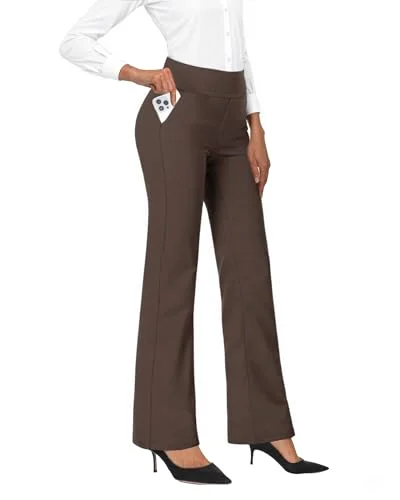 JEKAOYI Wide Waistband Wide Leg Dress Pant in Brown