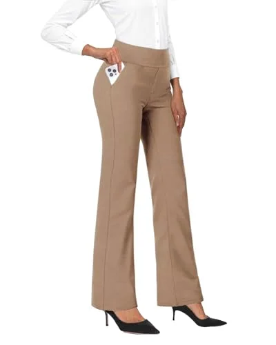 JEKAOYI Wide Waistband Wide Leg Dress Pant in Coffee