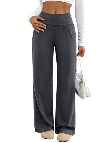 JEKAOYI Wide Waistband Wide Leg Dress Pant in Grey