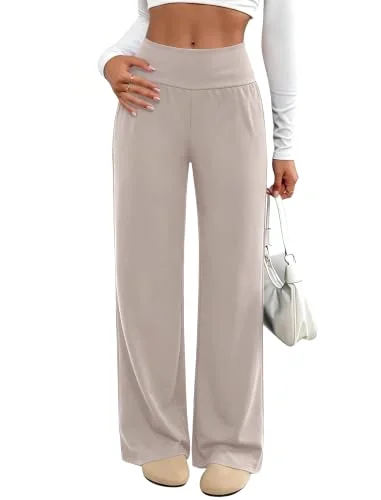 JEKAOYI Wide Waistband Wide Leg Dress Pant in Khaki