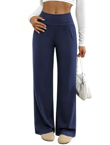 JEKAOYI Wide Waistband Wide Leg Dress Pant in Navy