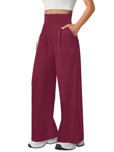 JEKAOYI Yoga Wide Leg Dress Pant in Burgundy