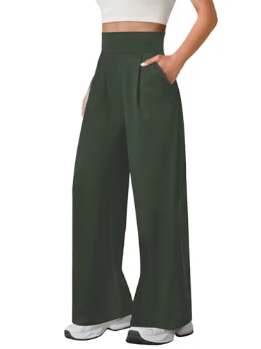 JEKAOYI Yoga Wide Leg Dress Pant in Dark Green