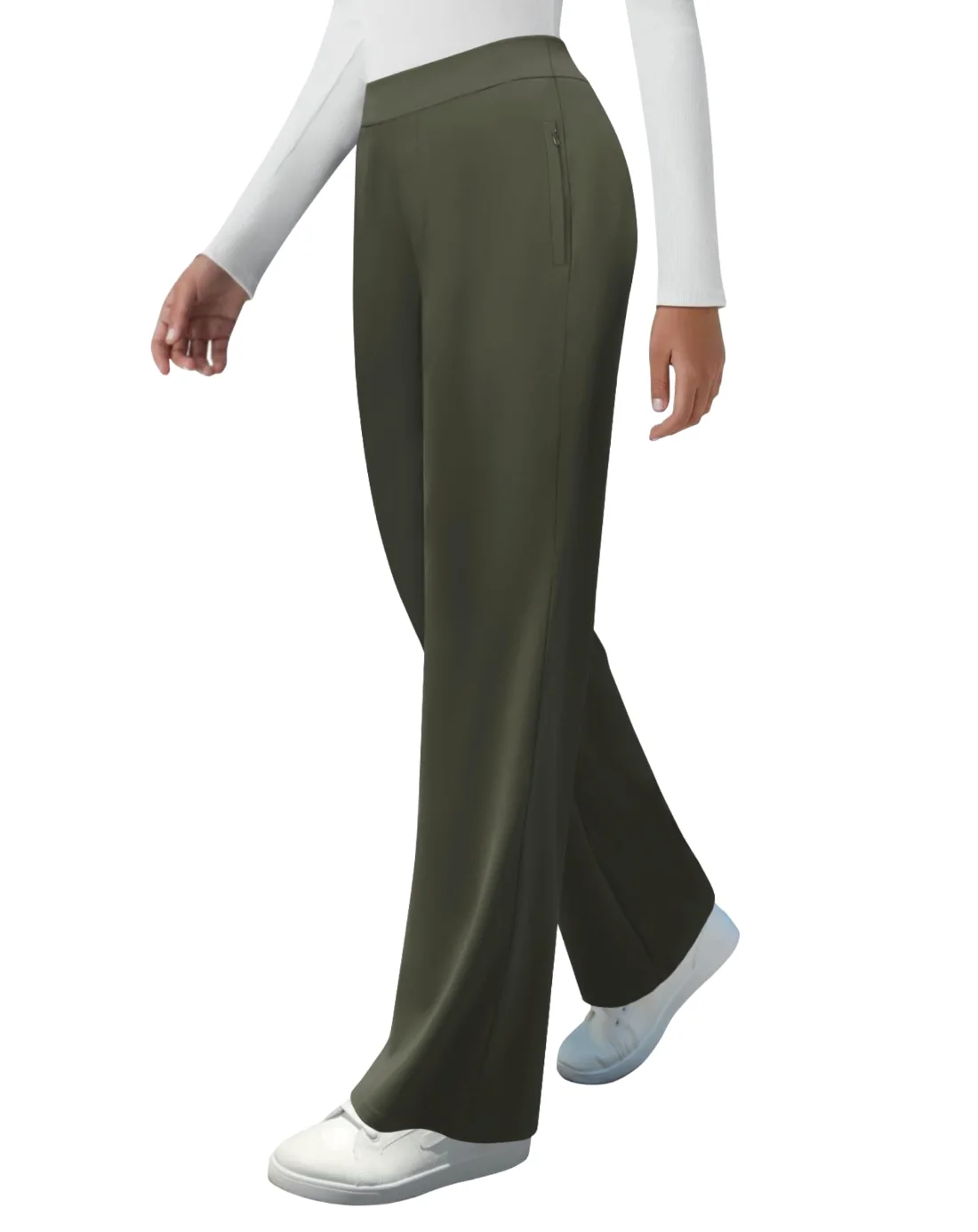 JEKAOYI Zip-Pocket Straight Leg Dress Pant in Army Green